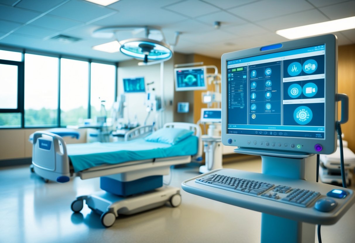 Un environnement hospitalier moderne avec des équipements médicaux numériques et des technologies, mettant en valeur la transformation du secteur de la santé grâce au réseau RESAH.