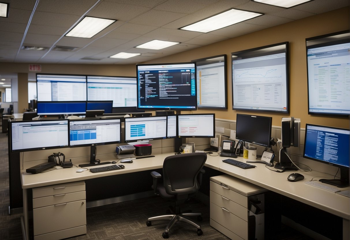 A bustling office with sales tools and tips displayed on screens and whiteboards. "Jack in the Box" logo prominently featured. Xait proposal software and technical memo visible