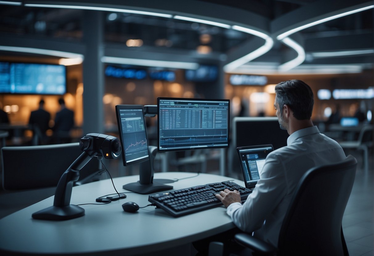 An AI system scanning through public procurement data in France for Nukema's market intelligence illustration