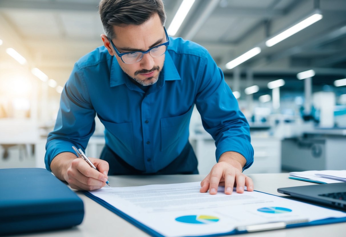 Un technicien examine attentivement un document technique détaillé, évitant les erreurs courantes lors de la rédaction d'un DCE.