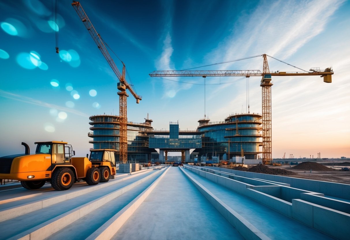 Un chantier de construction futuriste avec des technologies et des machines numériques avancées