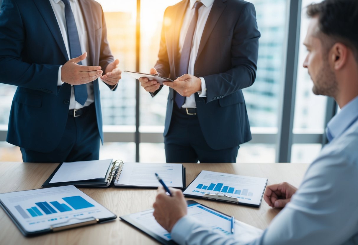 Un entrepreneur principal et un sous-traitant discutant des termes et conditions de collaboration pour un projet de marché public.