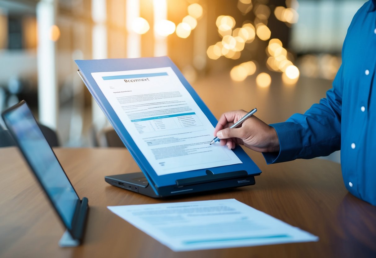 Une personne soumettant un document en ligne tout en imprimant une copie papier en tant que sauvegarde pour les réglementations de passation de marchés publics.