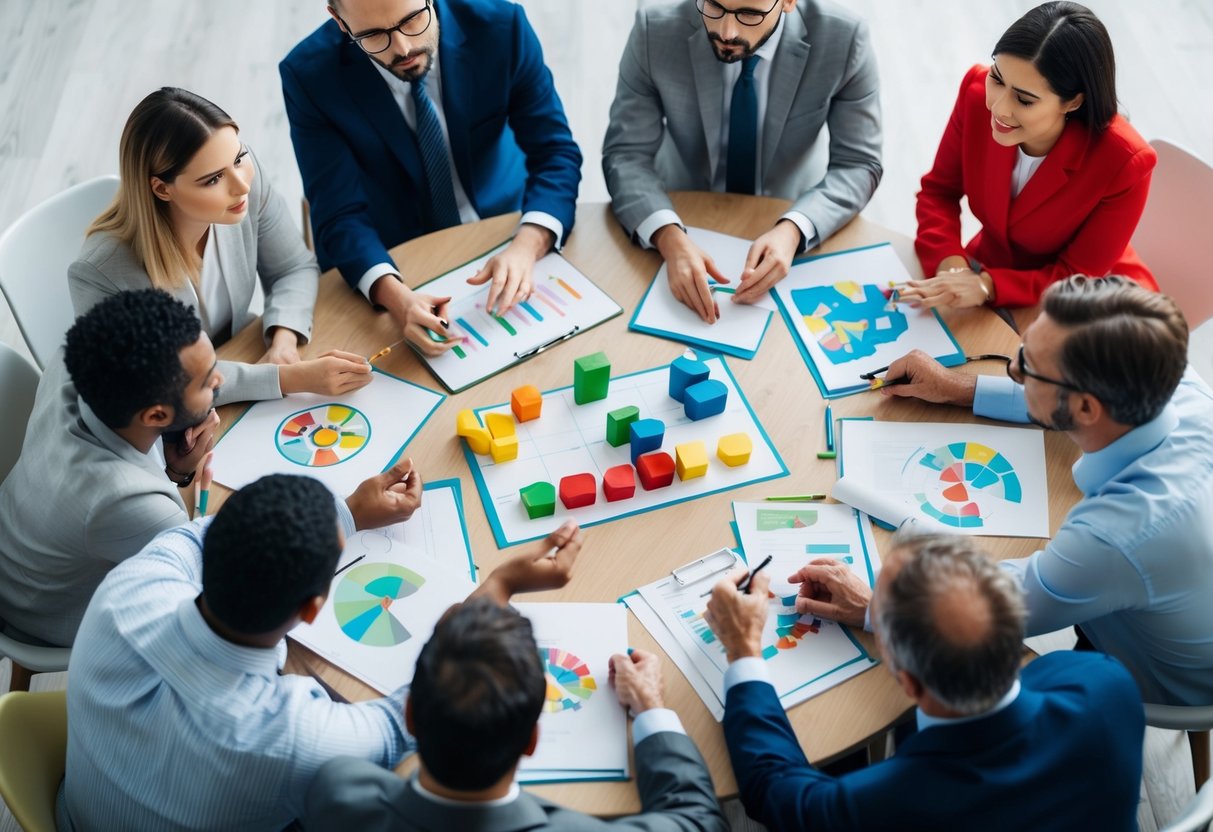 Un groupe de personnes examinant et évaluant les services de garde d'enfants, réfléchissant à des idées pour remporter des contrats de gestion publique pour des crèches et des centres de loisirs.