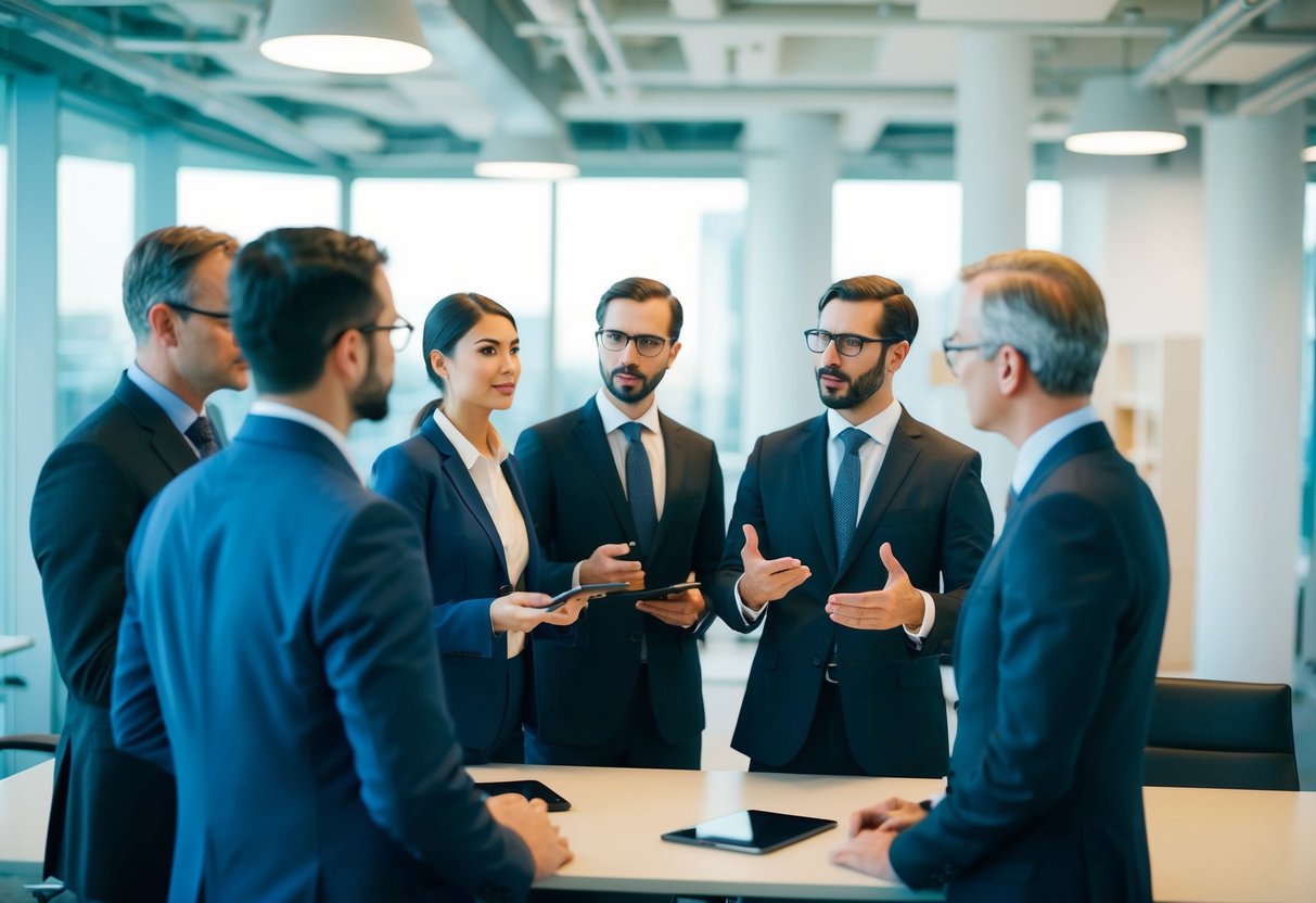 Un groupe de professionnels discutant des stratégies de sécurité et de prévention des risques dans un cadre de bureau moderne