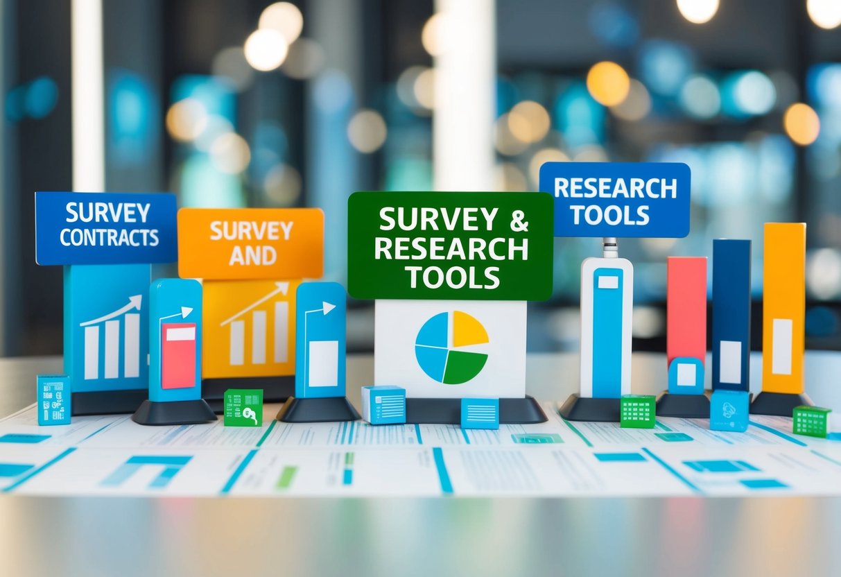 Un ensemble d'outils d'enquête et de recherche disposés stratégiquement pour mettre en valeur leur impact et leur influence dans l'obtention de contrats publics.
