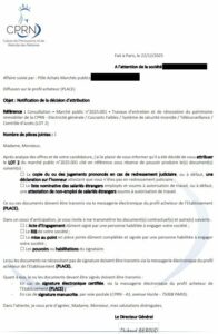 Courrier d'attribution CPRN - marché électricité remporté avec AO Conquête