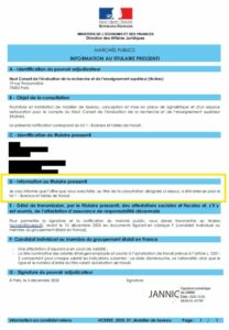 Courrier d'attribution HCERES - marché ameublement remporté avec AO Conquête