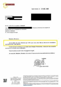 Courrier d'attribution marché public Mairie de Saint-Gratien - accompagnement AO Conquête