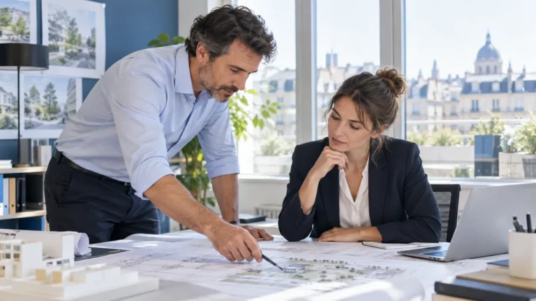 Professionnels réunis autour de documents de travail