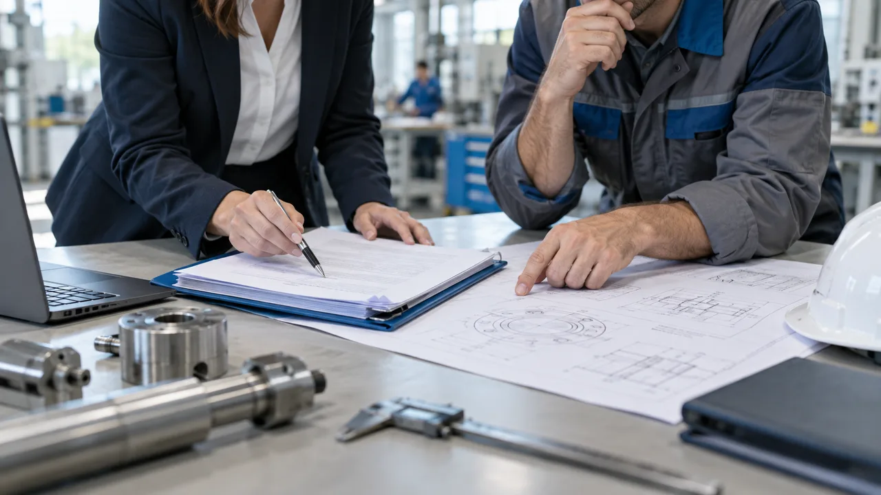 Documents contractuels dans un atelier industriel