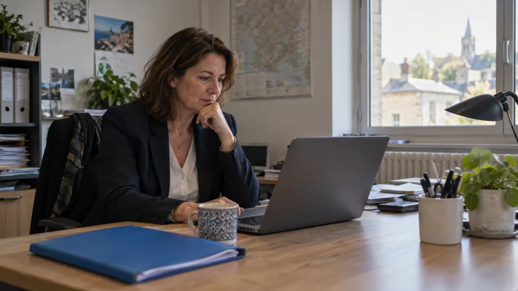 Dirigeante de PME consultant le résultat d’un marché public