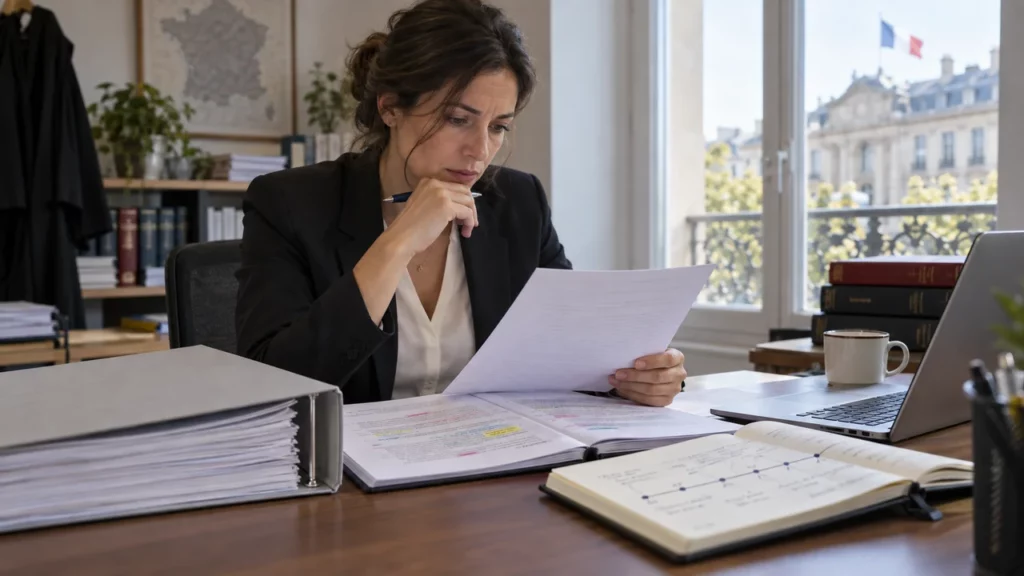 Juriste analysant un dossier de marché public
