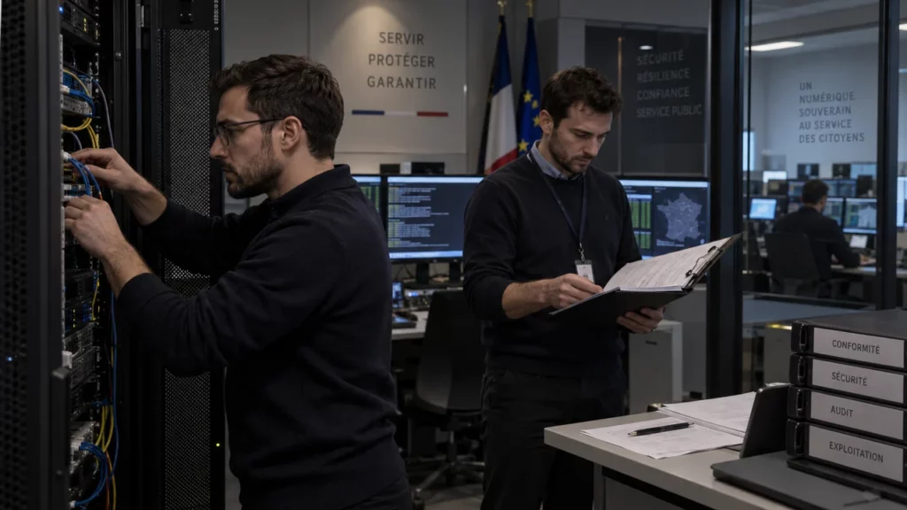 Experts sécurisant un réseau pour un marché public de cybersécurité