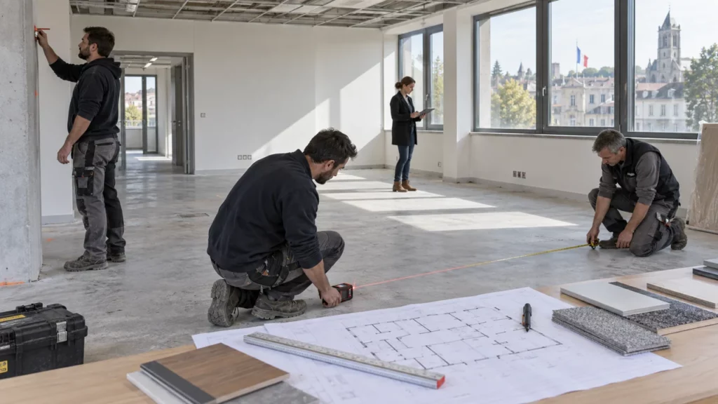 Mesure d'un bureau public avant son aménagement
