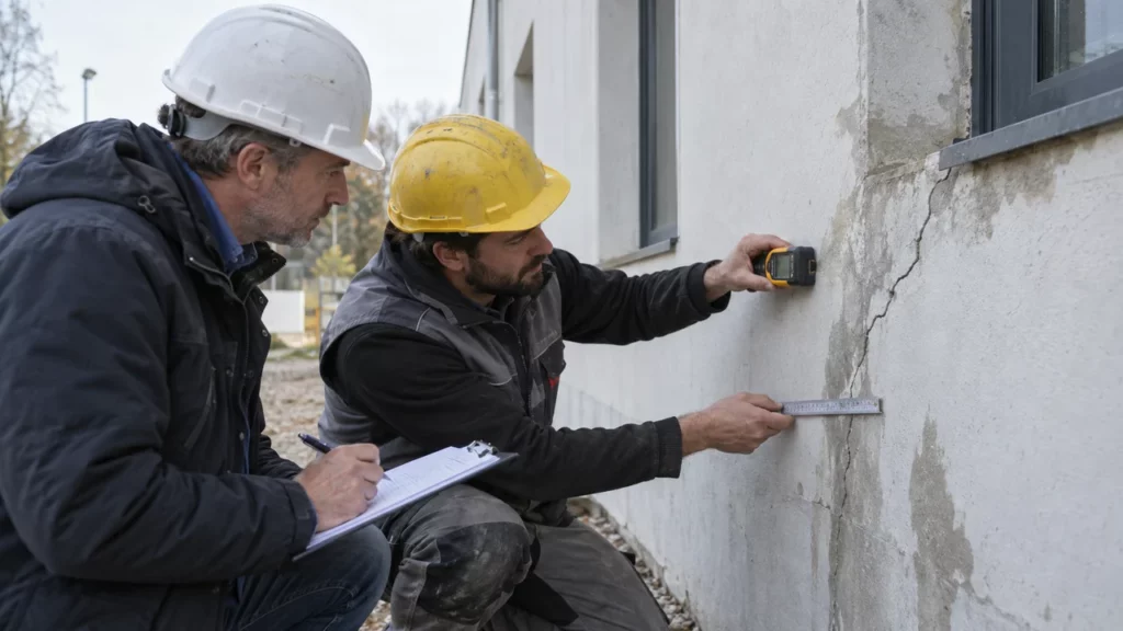 Expert inspectant un défaut couvert par la garantie décennale