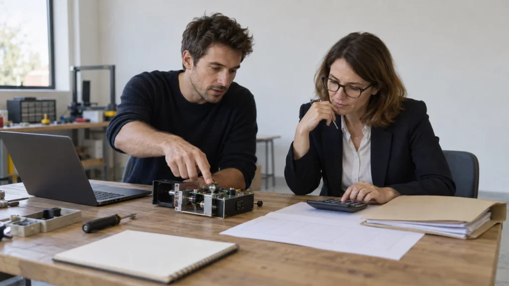 Fondateur préparant un dossier de financement public pour sa startup