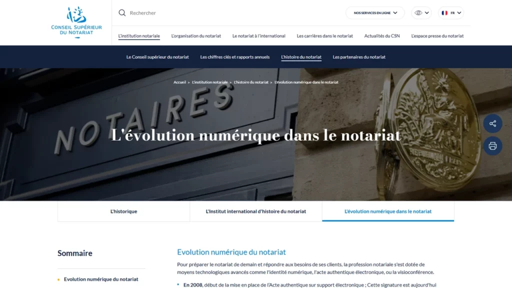 Page du Conseil supérieur du notariat sur la signature électronique notariale