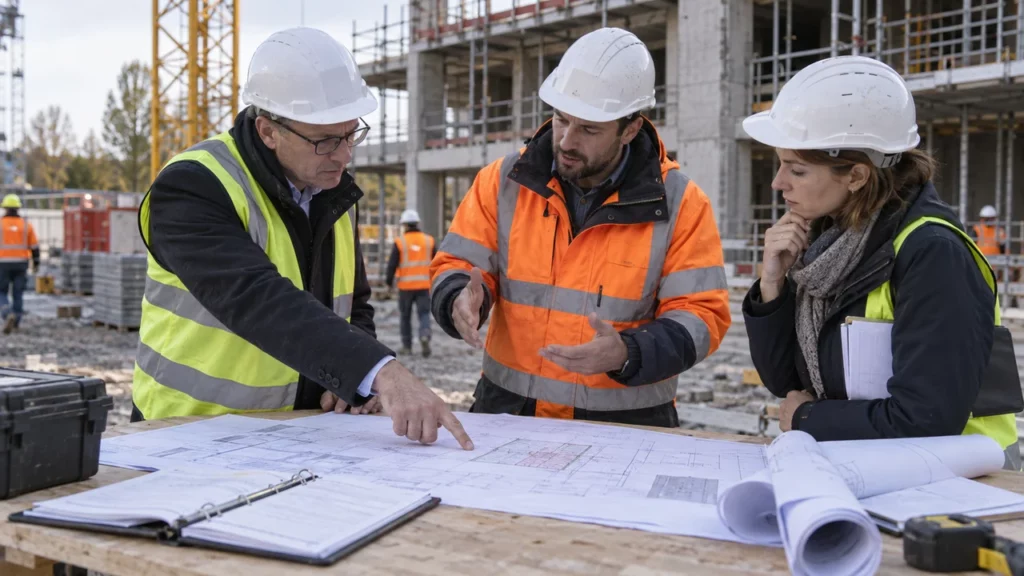 Maître d’ouvrage examinant une décision sur un chantier public