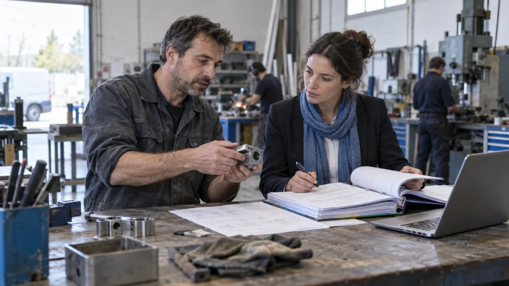 Dirigeant de PME préparant une offre avec un spécialiste externalisé