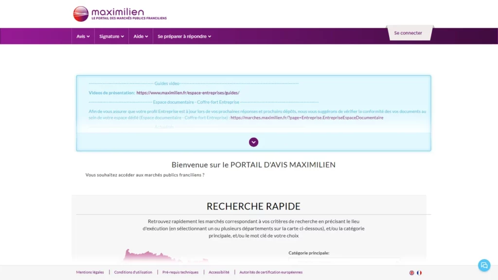 Portail officiel des avis de marchés publics Maximilien