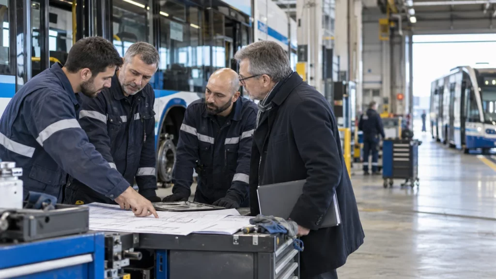 Équipe d’un établissement public industriel coordonnant un service de transport
