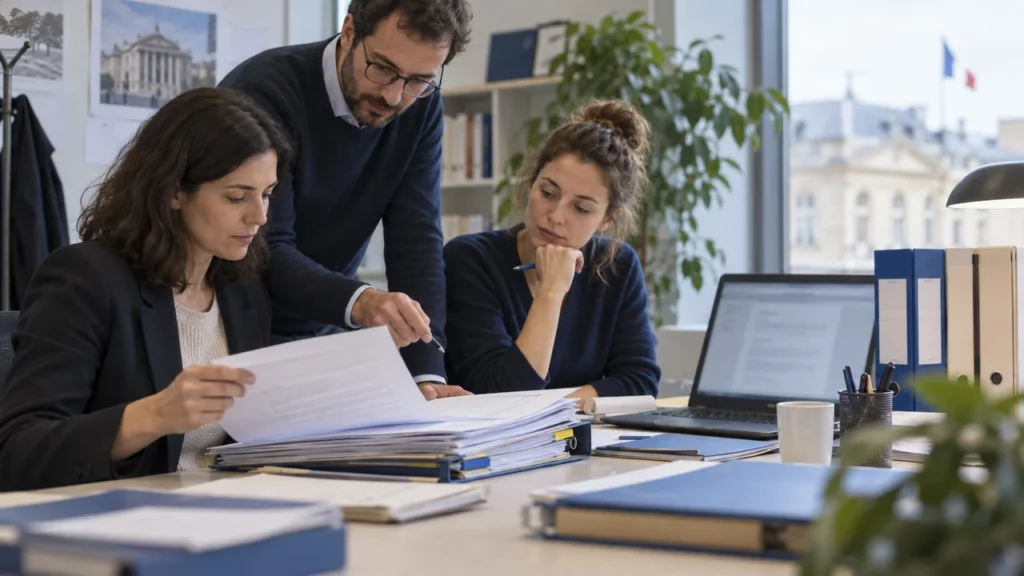 Équipe optimisant le traitement d’un marché public avec l’intelligence artificielle