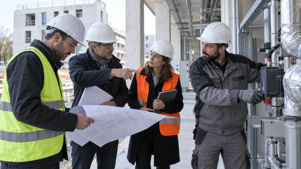 Équipe pluridisciplinaire inspectant un marché global sectoriel