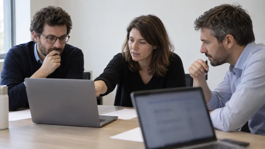 Équipe de la transformation numérique testant un service public en ligne