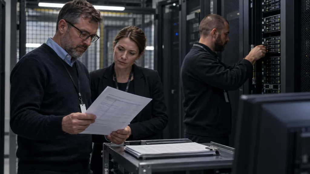Équipe informatique vérifiant la traçabilité d’un marché public