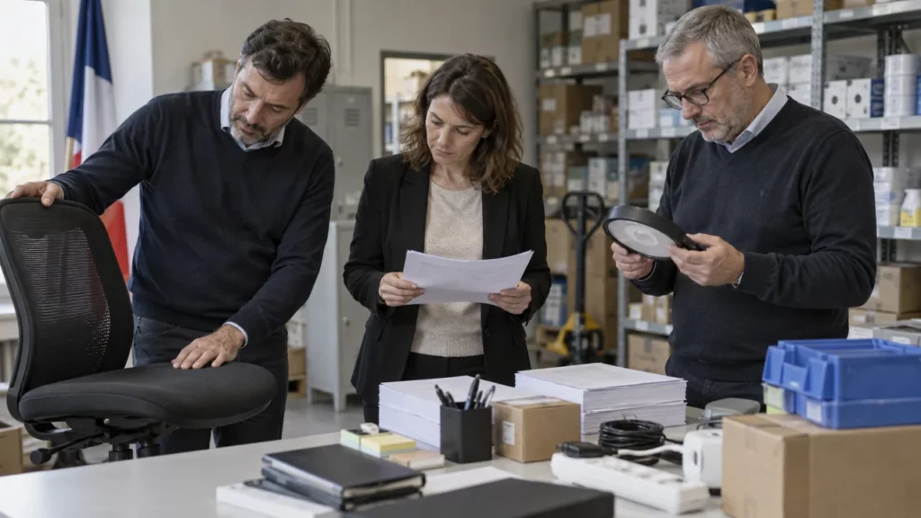 Équipe du service des achats contrôlant des fournitures