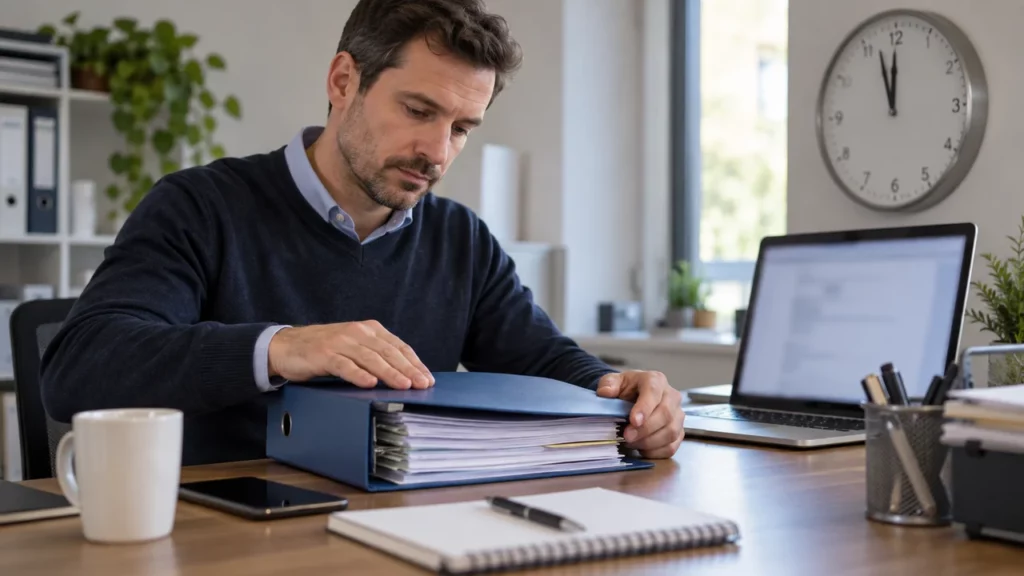 Responsable préparant un dossier avant la date limite de remise des offres