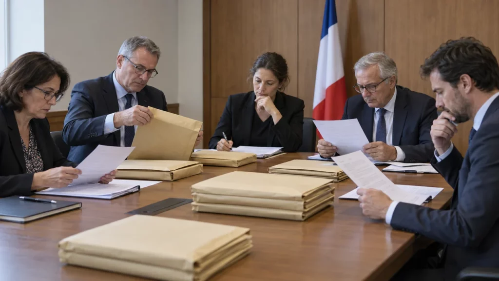 Commission d’appel d’offres examinant des dossiers de candidature