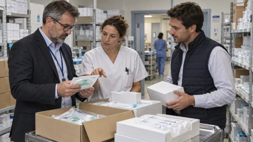 Acheteurs hospitaliers comparant des fournitures et conditions logistiques