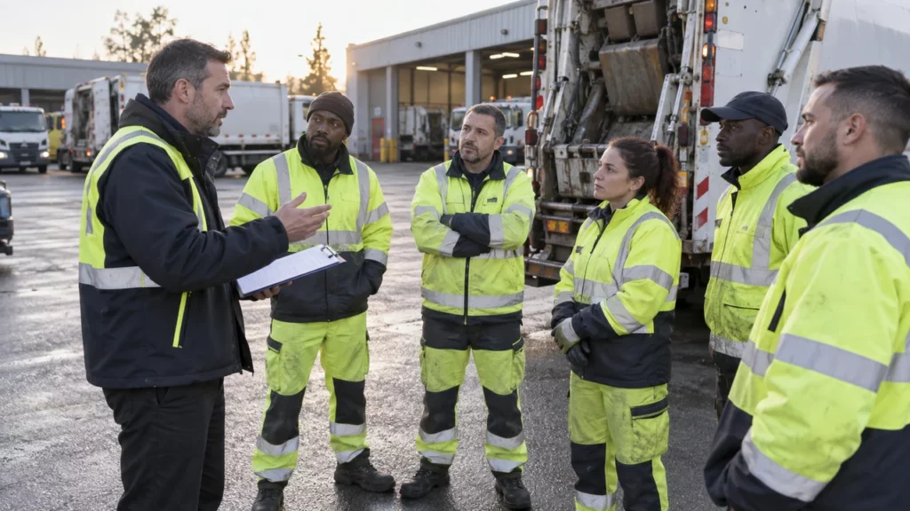 Brief d’une équipe de collecte dans un service public délégué