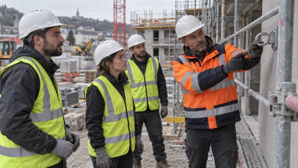 Exercice de prévention des risques avec une équipe de chantier