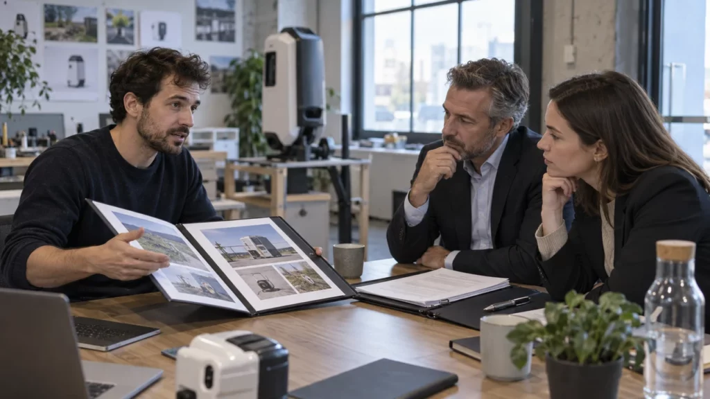 Fondateur présentant des preuves de contrats publics à des investisseurs