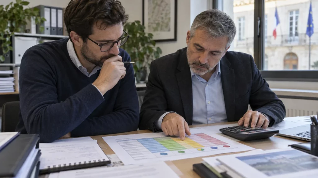 Analystes calculant la pondération des critères d’un marché public