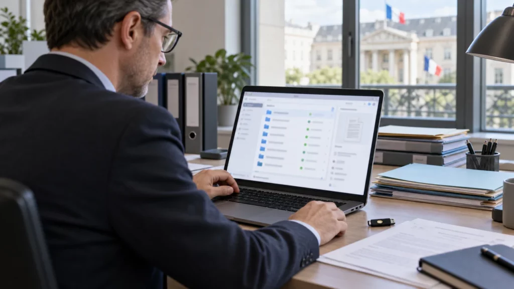 Responsable organisant les documents réutilisables dans un coffre-fort électronique