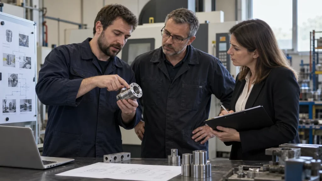 Équipe industrielle présentant ses avantages techniques