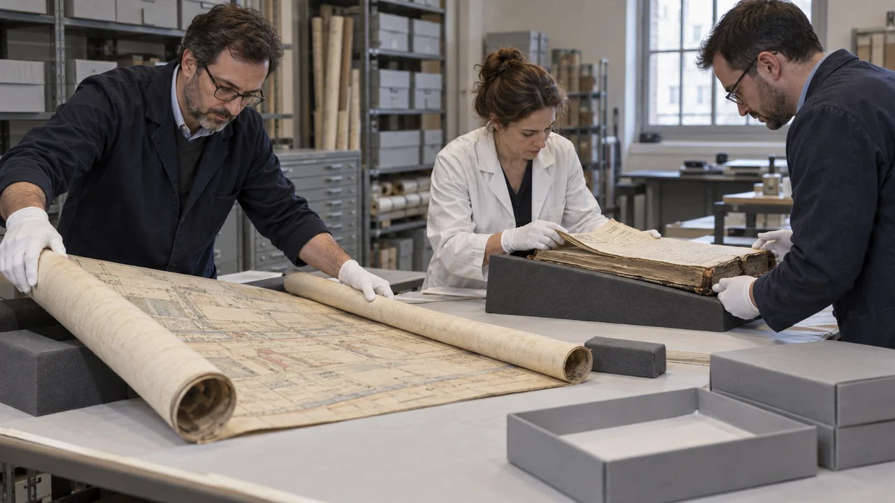 Traitement spécialisé de plans et registres d’archives