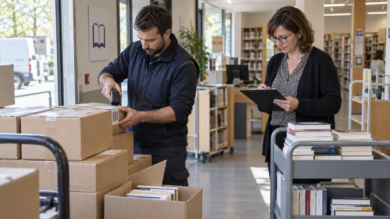 Réception et contrôle d’une livraison de livres en bibliothèque
