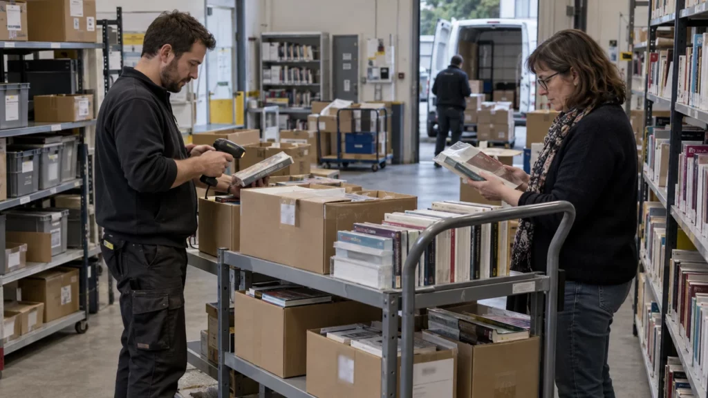 Préparation d’une livraison de livres pour une bibliothèque publique