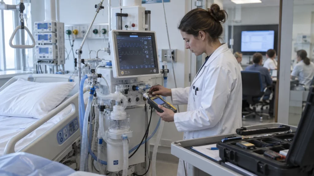 Ingénieure de PME testant une innovation destinée aux achats hospitaliers