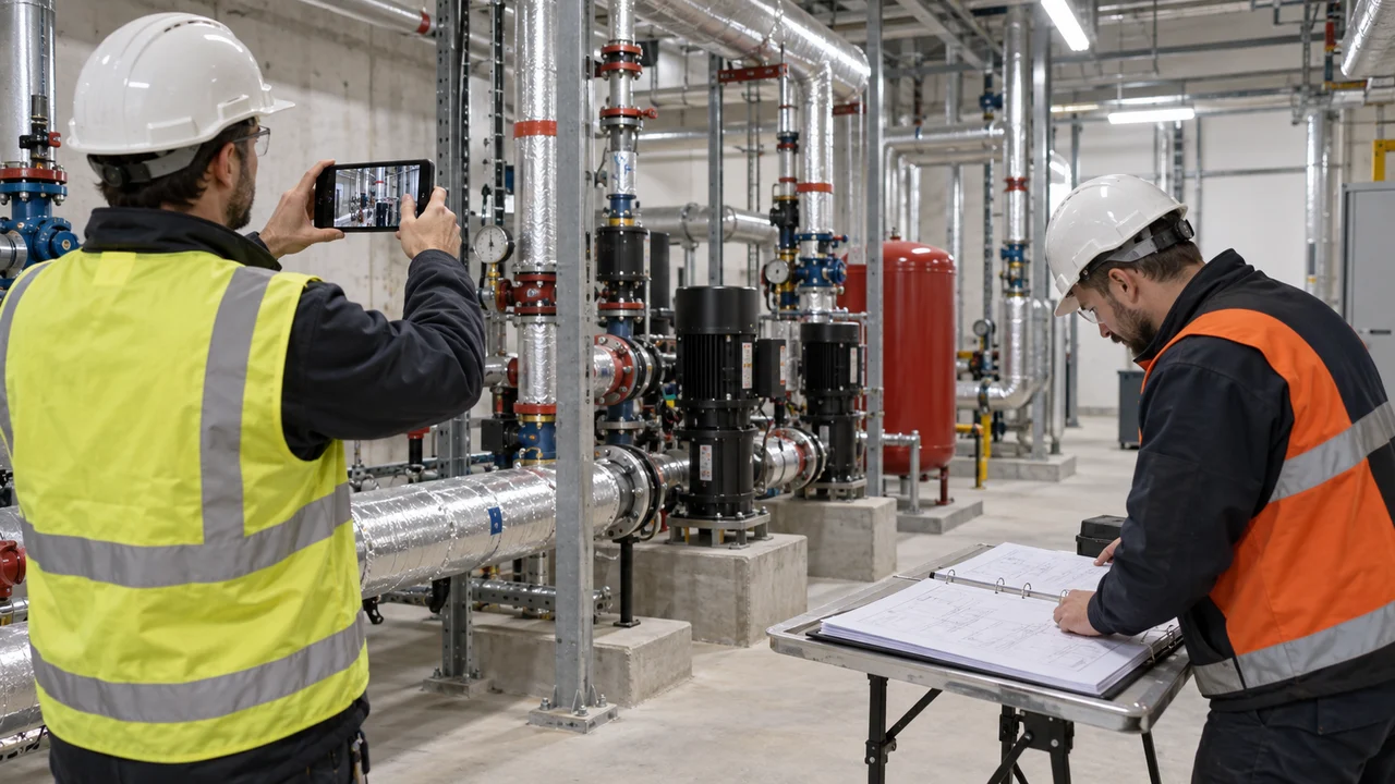 Techniciens documentant les installations étape par étape