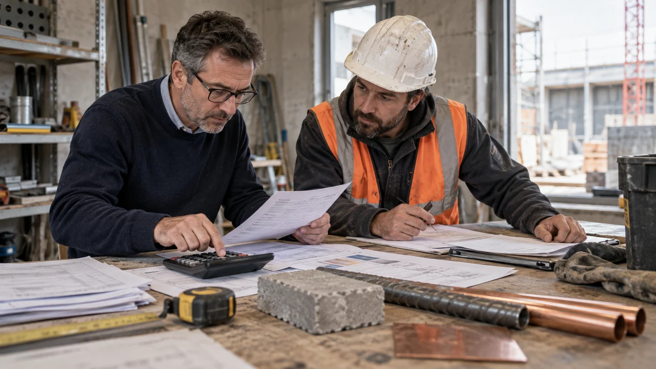 Économiste et chef de chantier appliquant un indice au chiffrage