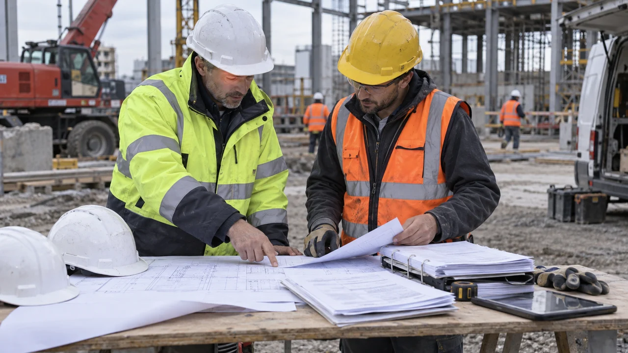 Entrepreneur principal et sous-traitant préparant leur déclaration sur chantier
