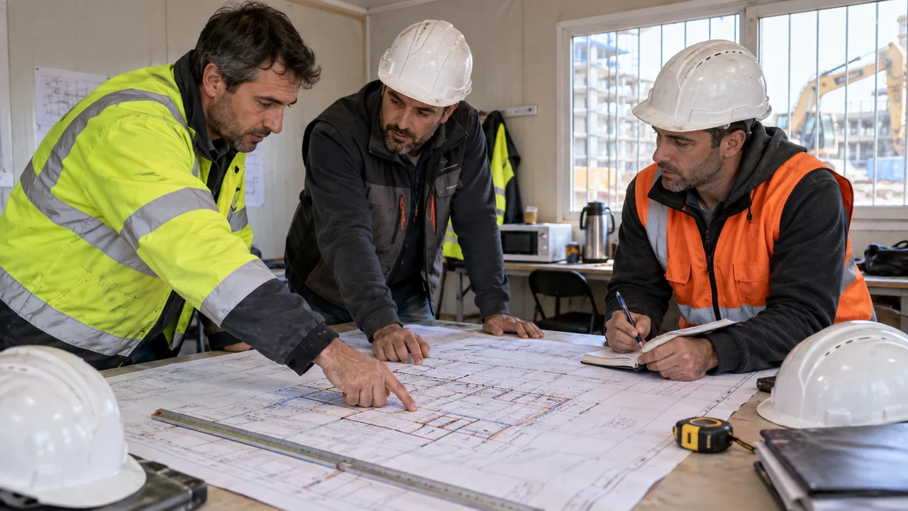 Équipe de chantier définissant le périmètre confié au sous-traitant