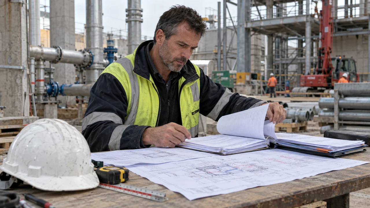 Conducteur de travaux évaluant l’impact d’un avenant sur un chantier industriel