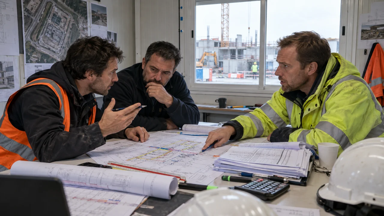 Équipe de chantier préparant une stratégie de négociation d’avenant
